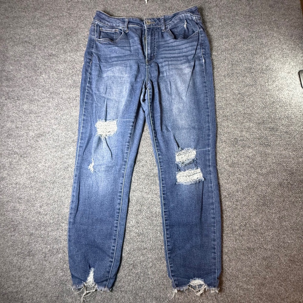 SO Vintage Vibe High Rise Ankle Skinny Distressed Jeans Medium Wash Blue 13/31W